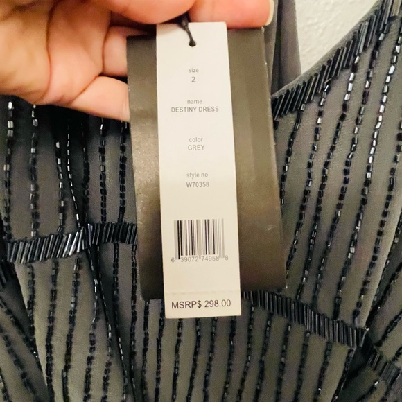 Size 2 NWT Walter Baker Grey sequin cross back midi dress - Picture 6 of 8